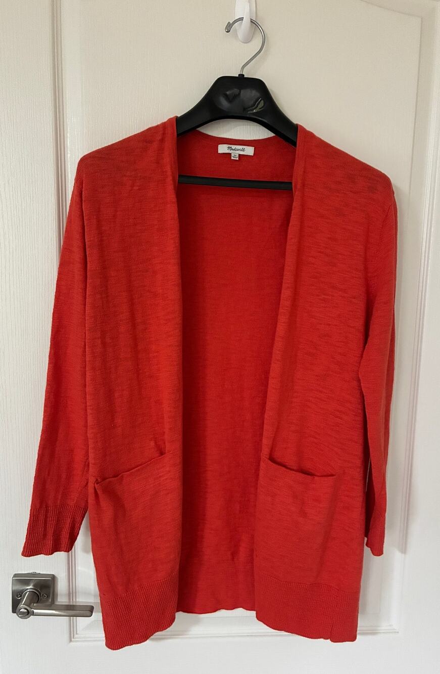 Women's Madewell long open front cardigan XS patch pockets lightweight
